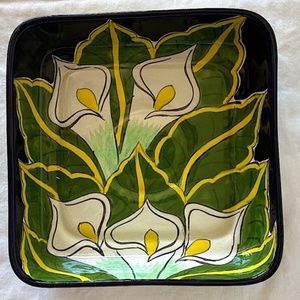 Talavera Art Pottery Square Calla Lilly Serving/Decorative Bowl Lead Free Vintag